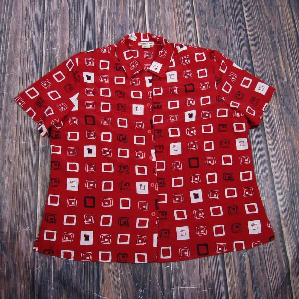 Notations Mens Size XL Red Geometric Button Up Shirt Short Sleeve Casual Summer